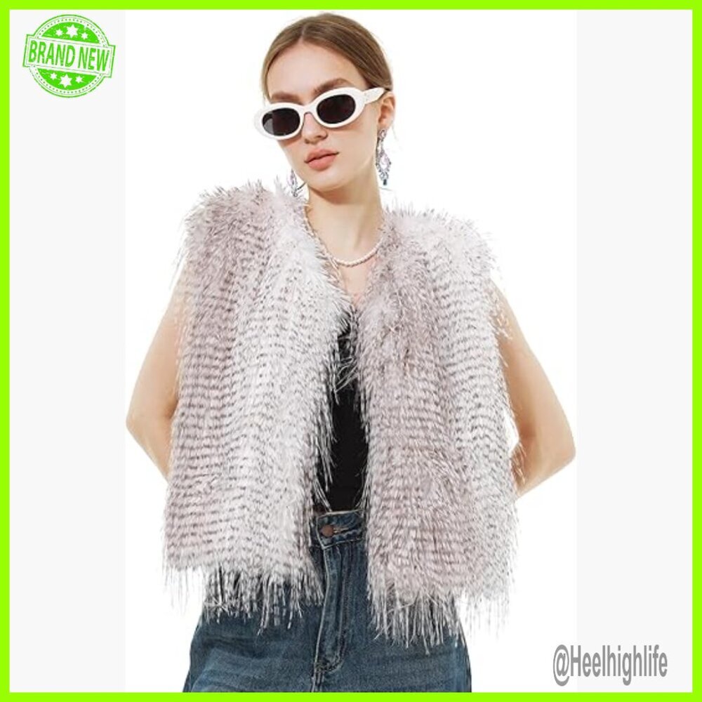 Large Faux Fur Vest Sleeveless Coat Winter Warm Fluffy Jacket